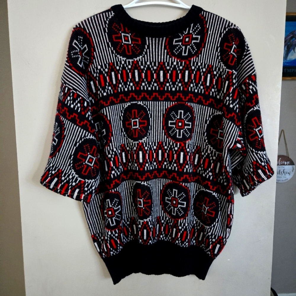 Vintage Club International Sweater Bat Wing Woman Pattern Top XL 80s